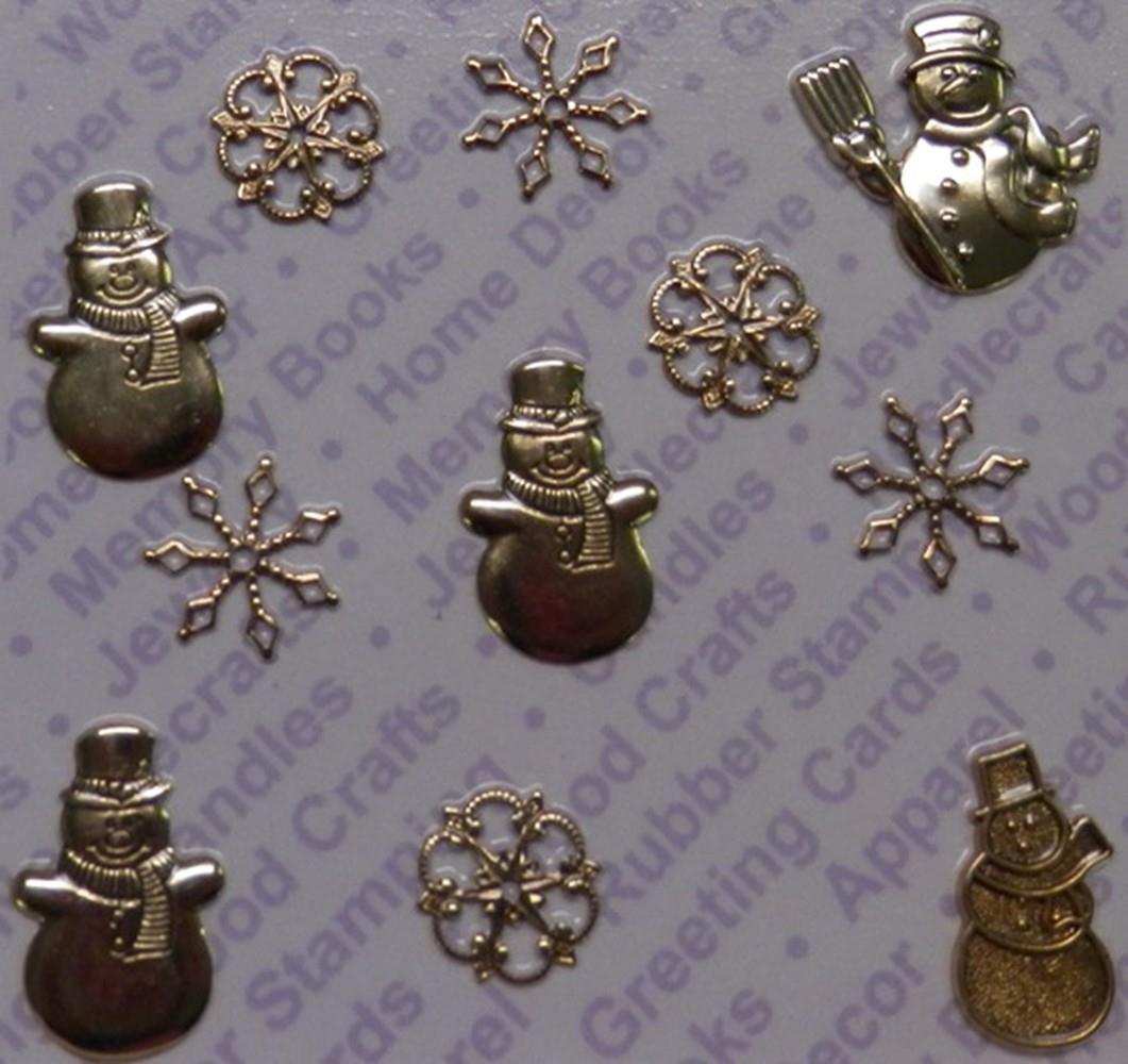 92424 Gold Plated Asstd Snowflakes & Snowmen Findings / Blister Card x 4