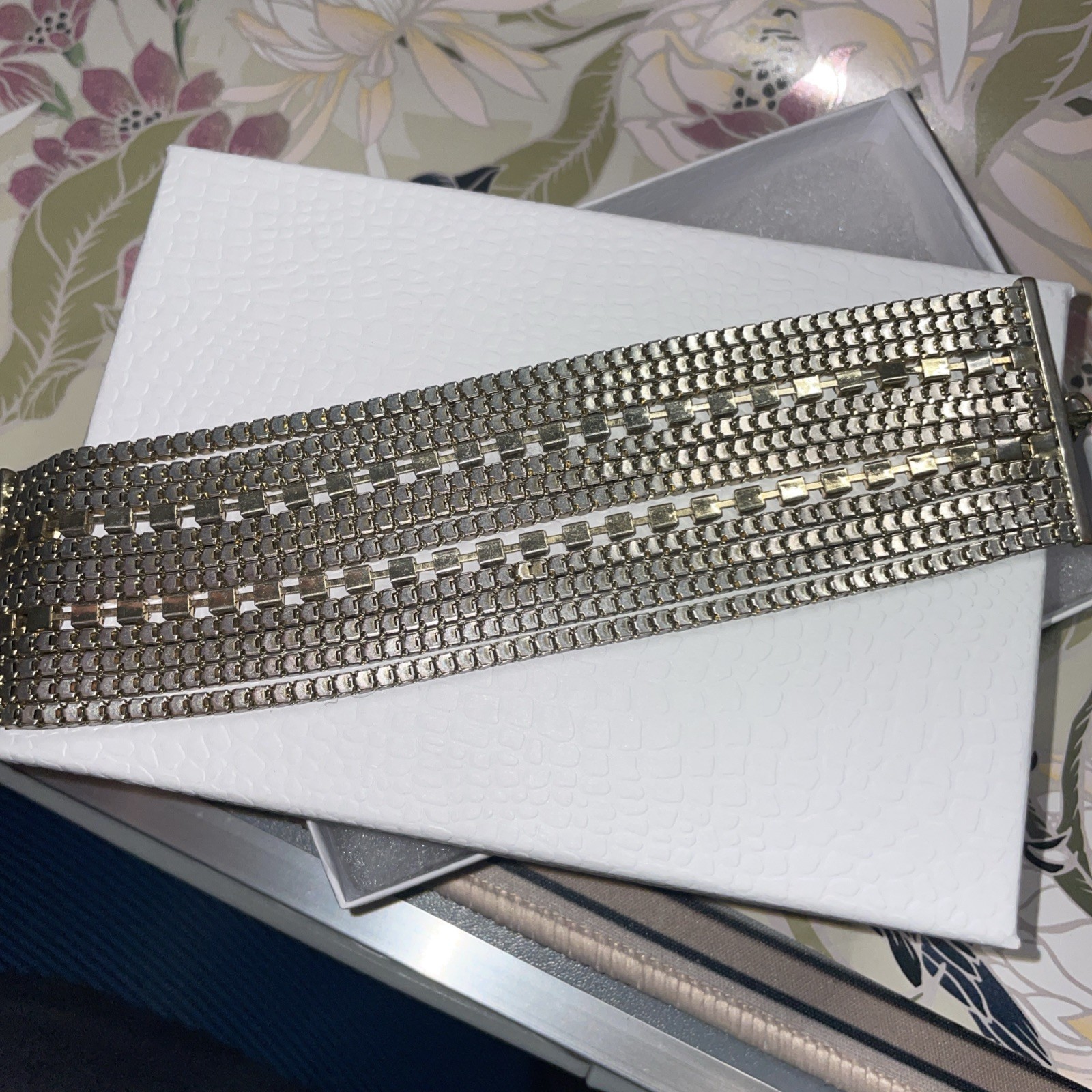 Vintage multi-row wide mesh or chain cuff bracelet