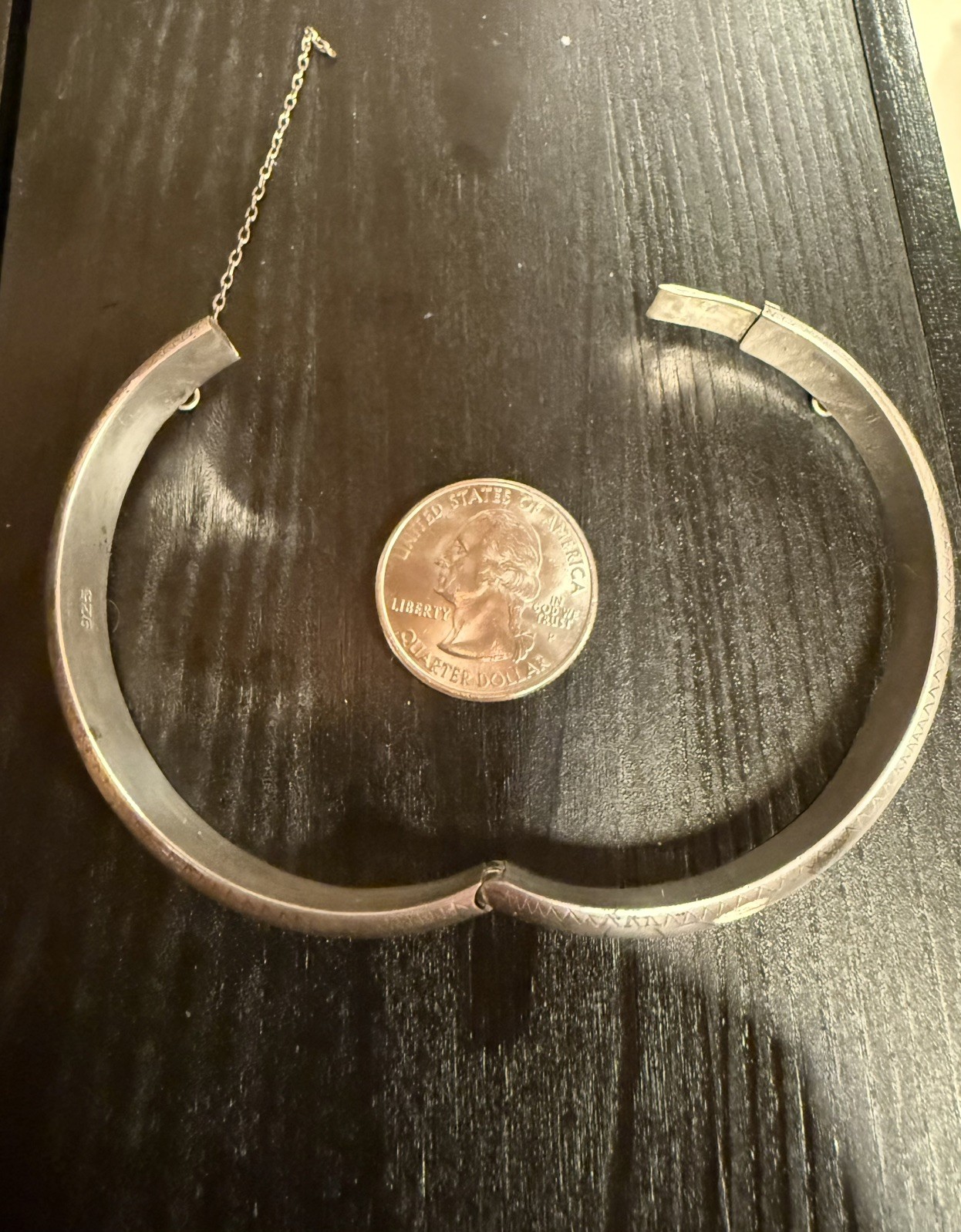 Vintage Silver Hinged Bangle Bracelet With Safety Chain Stamped 925