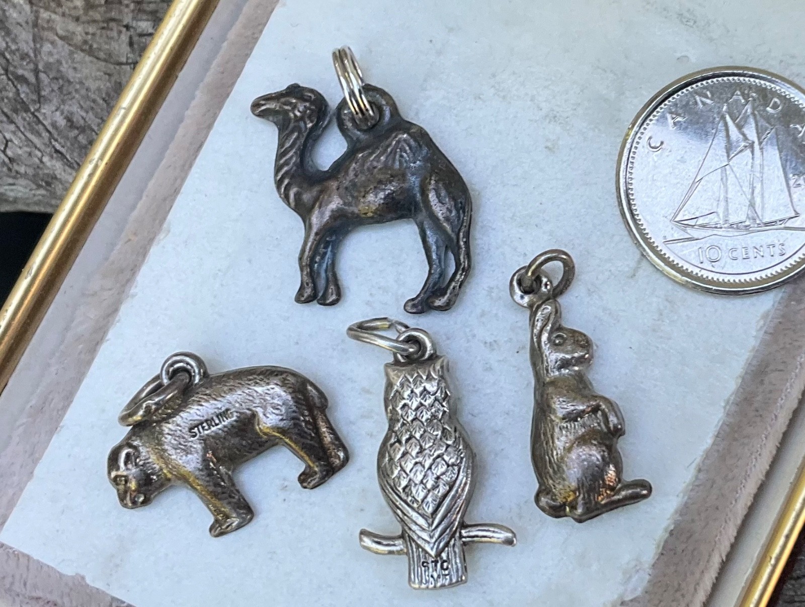 Vintage Sterling Charms ANIMALS Bear Owl Bunny Rabbit Camel LOT