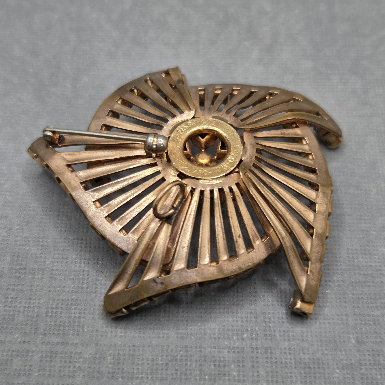 Vintage Signed M&S Gold Filled Rhinestone pinwheel Brooch
