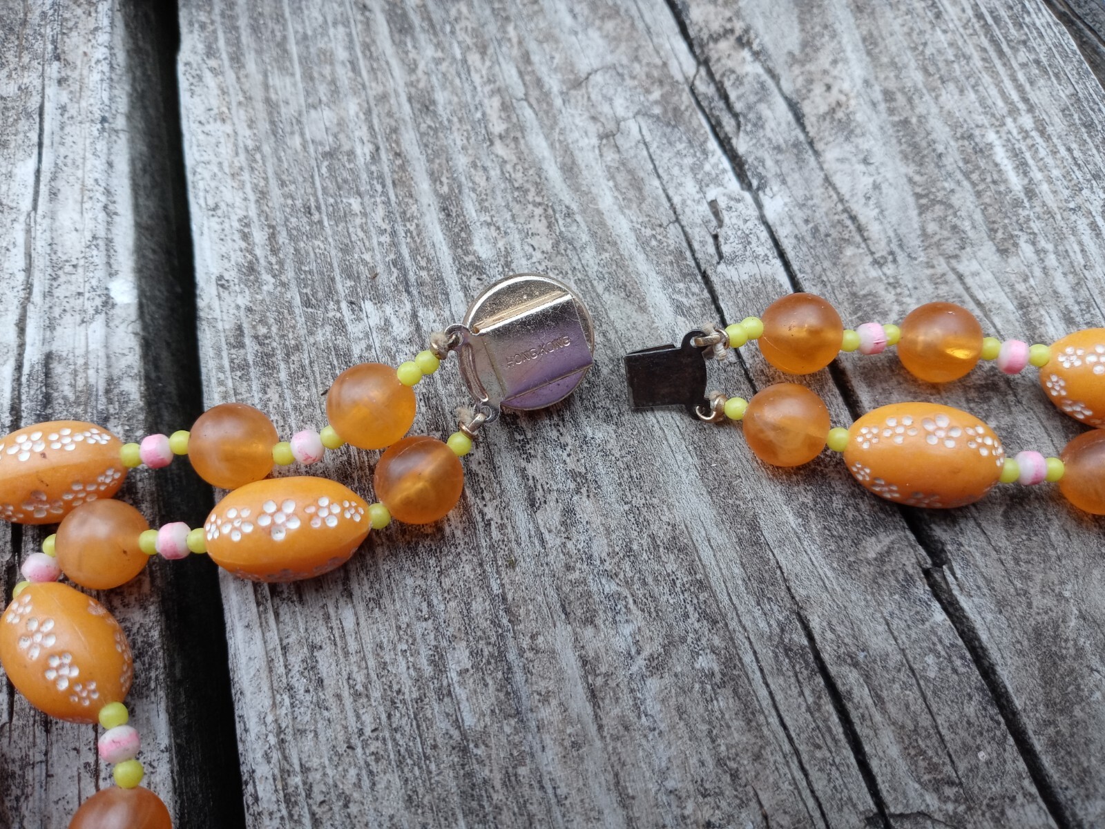 VTG 1960’s Costume Necklace 2 Strand Floral Beaded Metal Safety Latch Hong Kong