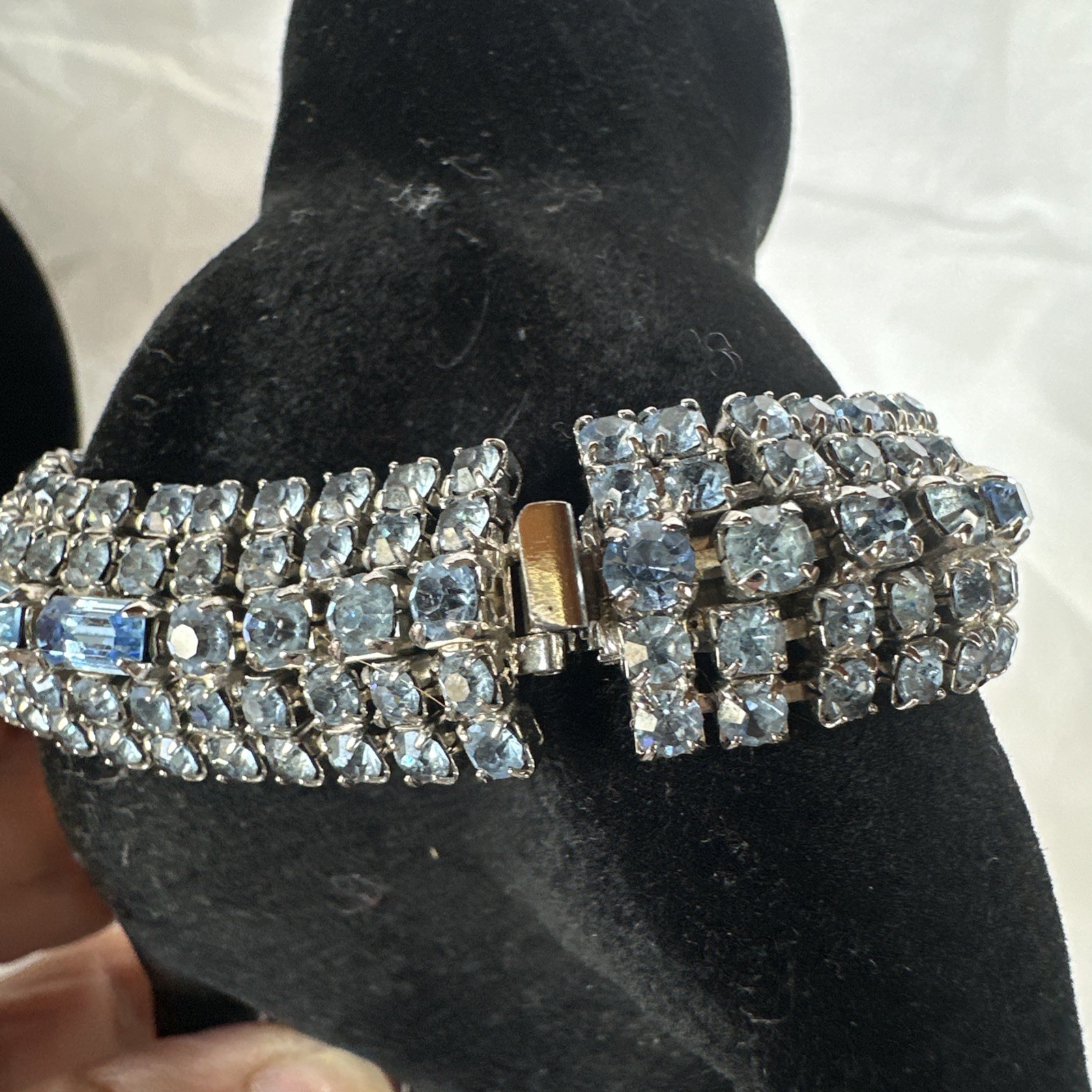 Vintage 1950 Blue Rhinestone Baguette Necklace And Bracelet