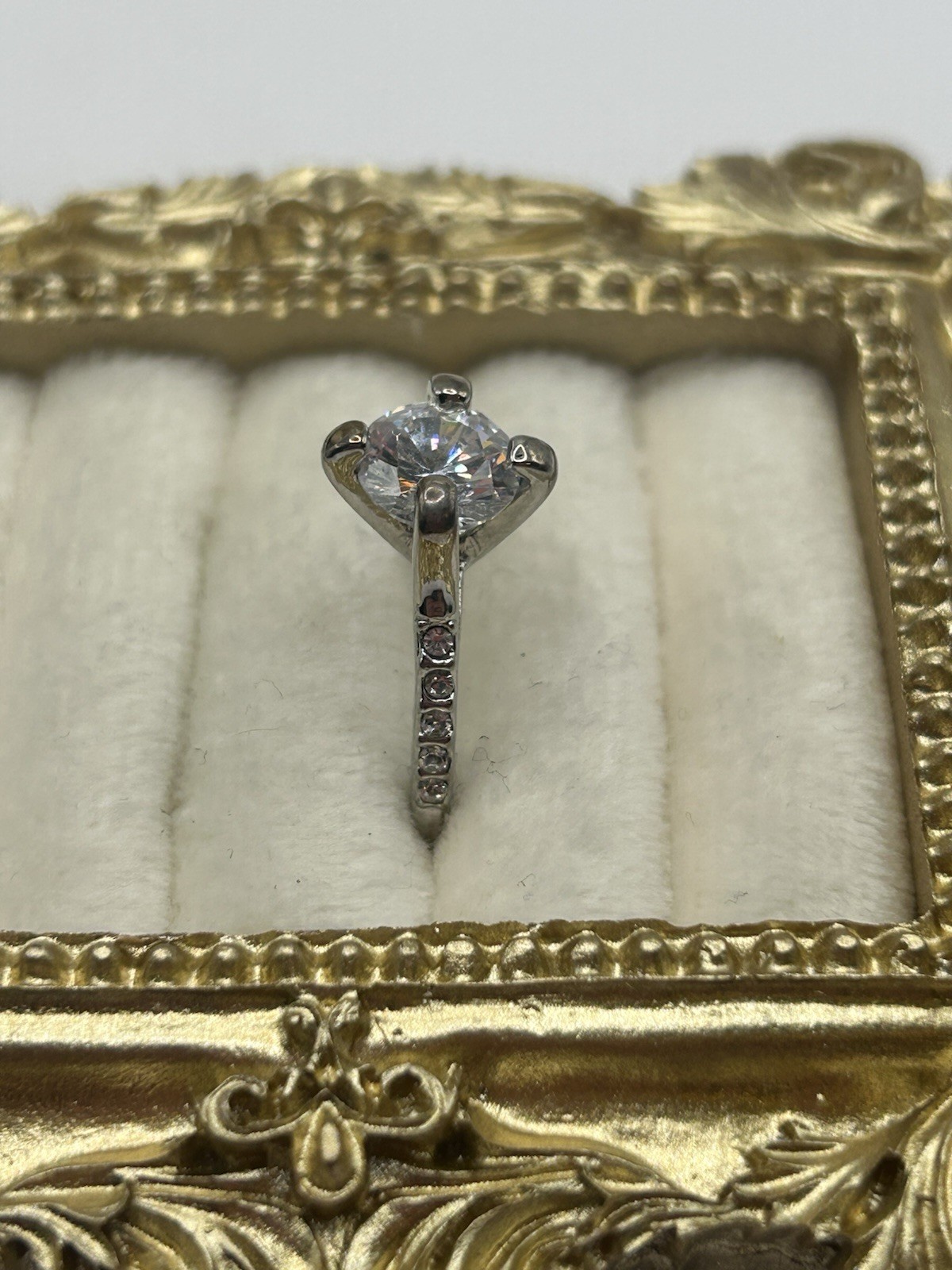 Vintage Silver Tone Solitaire CZ Ring Size 6 Raised Prong Setting Costume
