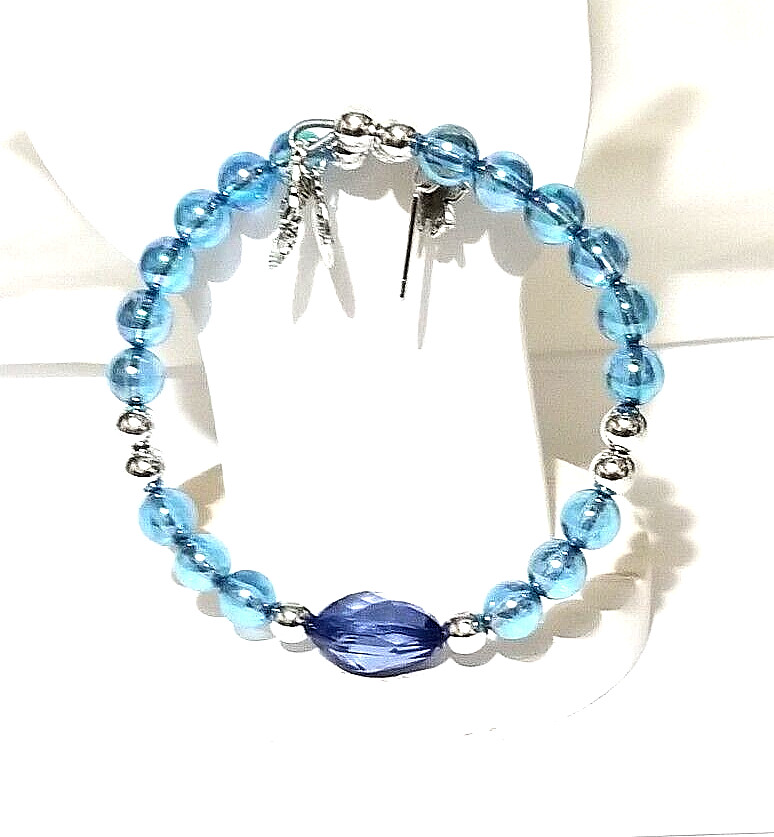 Vintage Handmade Unisex Adult Adjustable Blue Beaded Bracelet with Charms