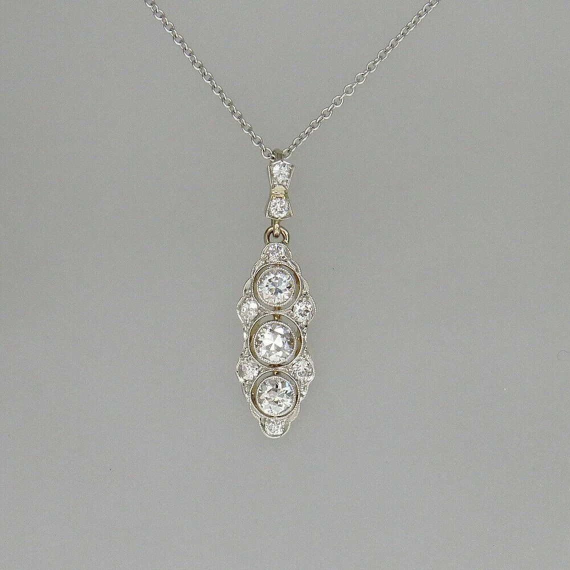 Lab Created Diamond Art Deco Style Round Cut Engagement 925 Silver Gift Pendant