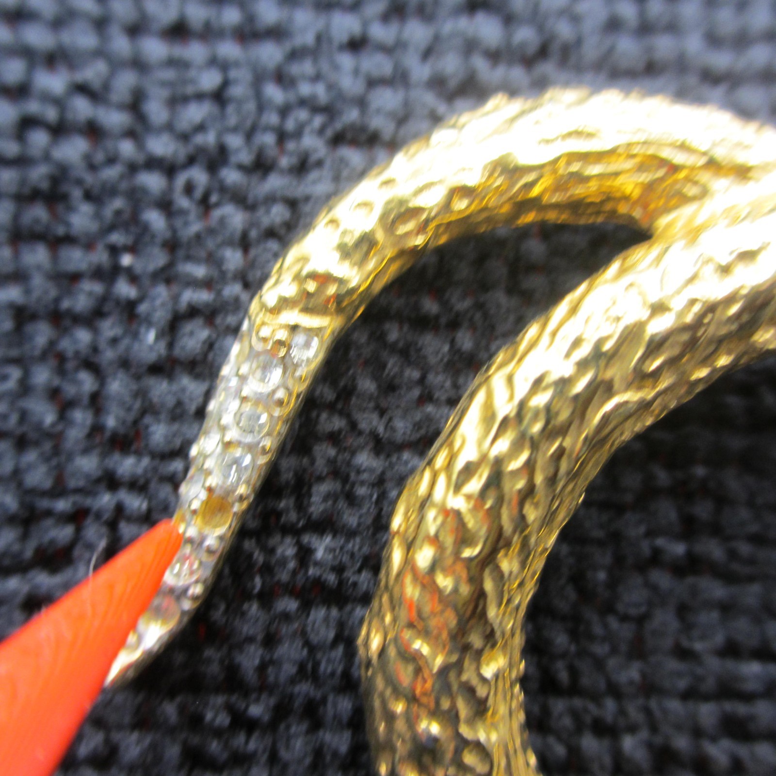 Vintage Snake Brooch Rhinestone Coiled Serpent Gold Tone 2 MISSING RHINESTONES