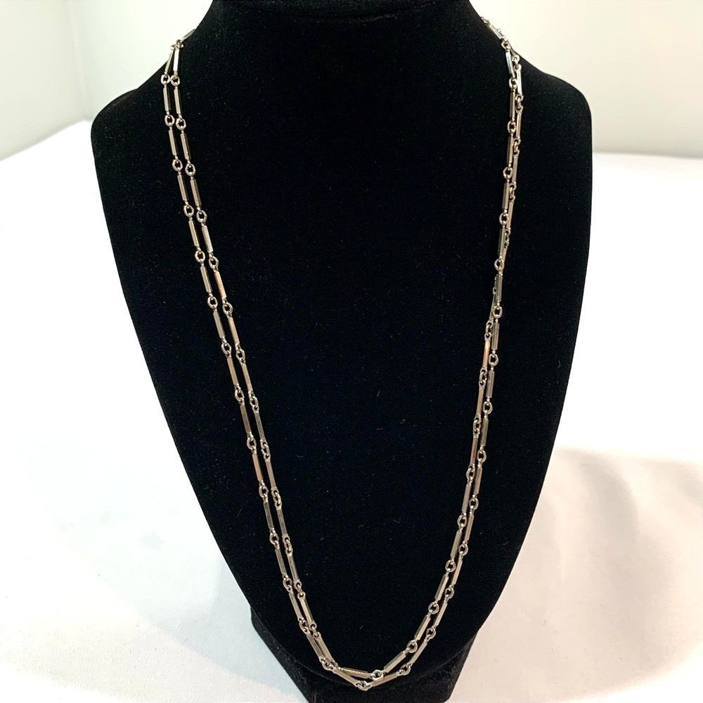 Vintage Bar Link Chain Necklace Silver Metal Minimalist Unisex