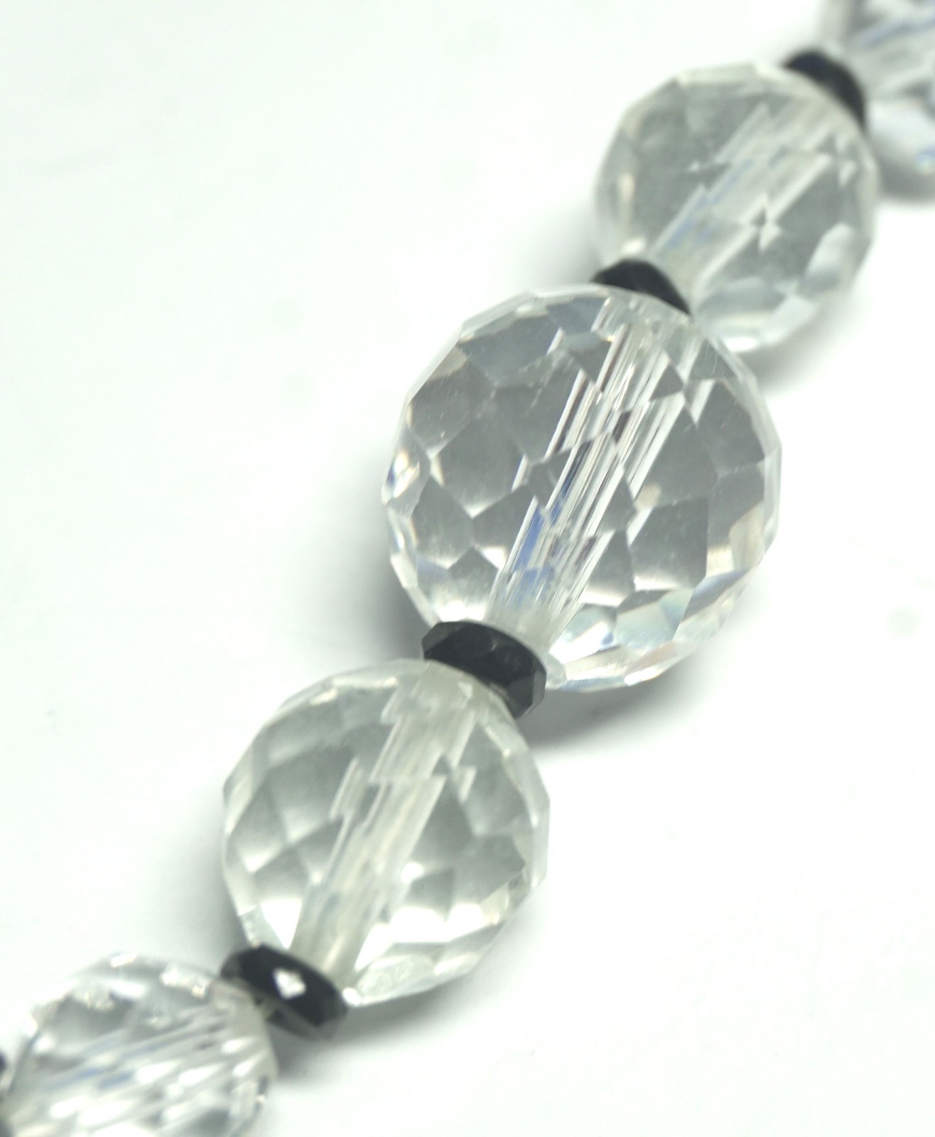 VTG Disco Ball Faceted Crystal Bead Necklace w/Black Spacers & Rhinestone Clasp