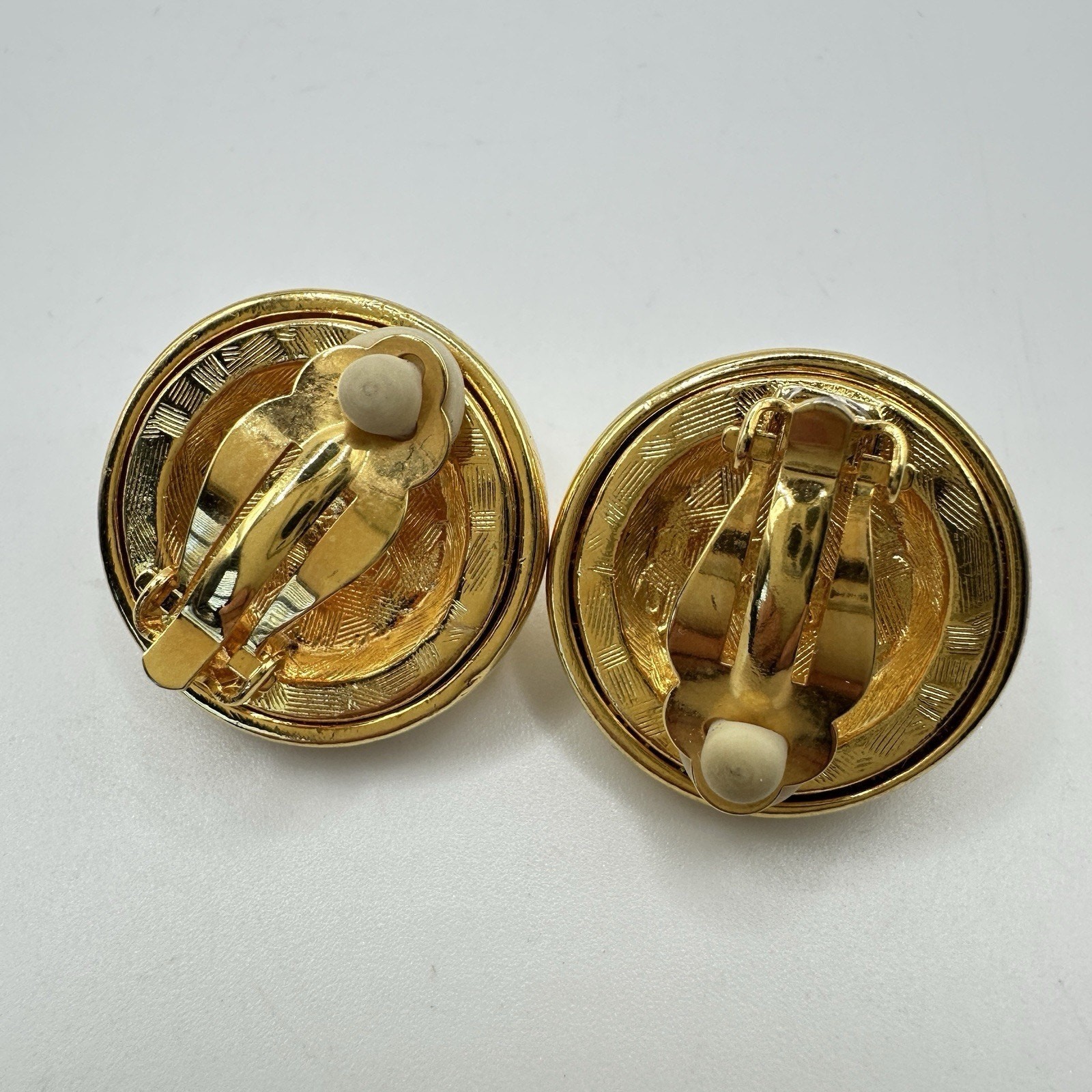 Jesara Vintage Gold Tone Clip-On Earrings Signed Textured Raised Button Style