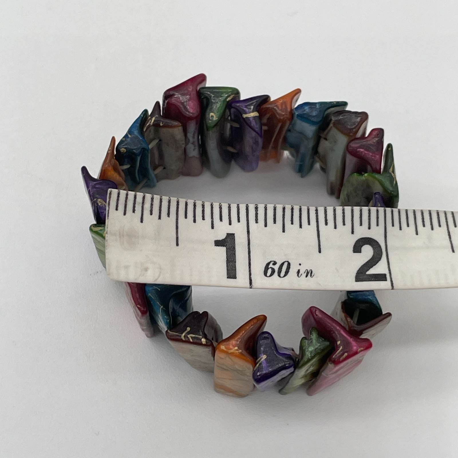 Vintage Stretch Bangle Bracelet Iridescent Multicolor With Gold Accents