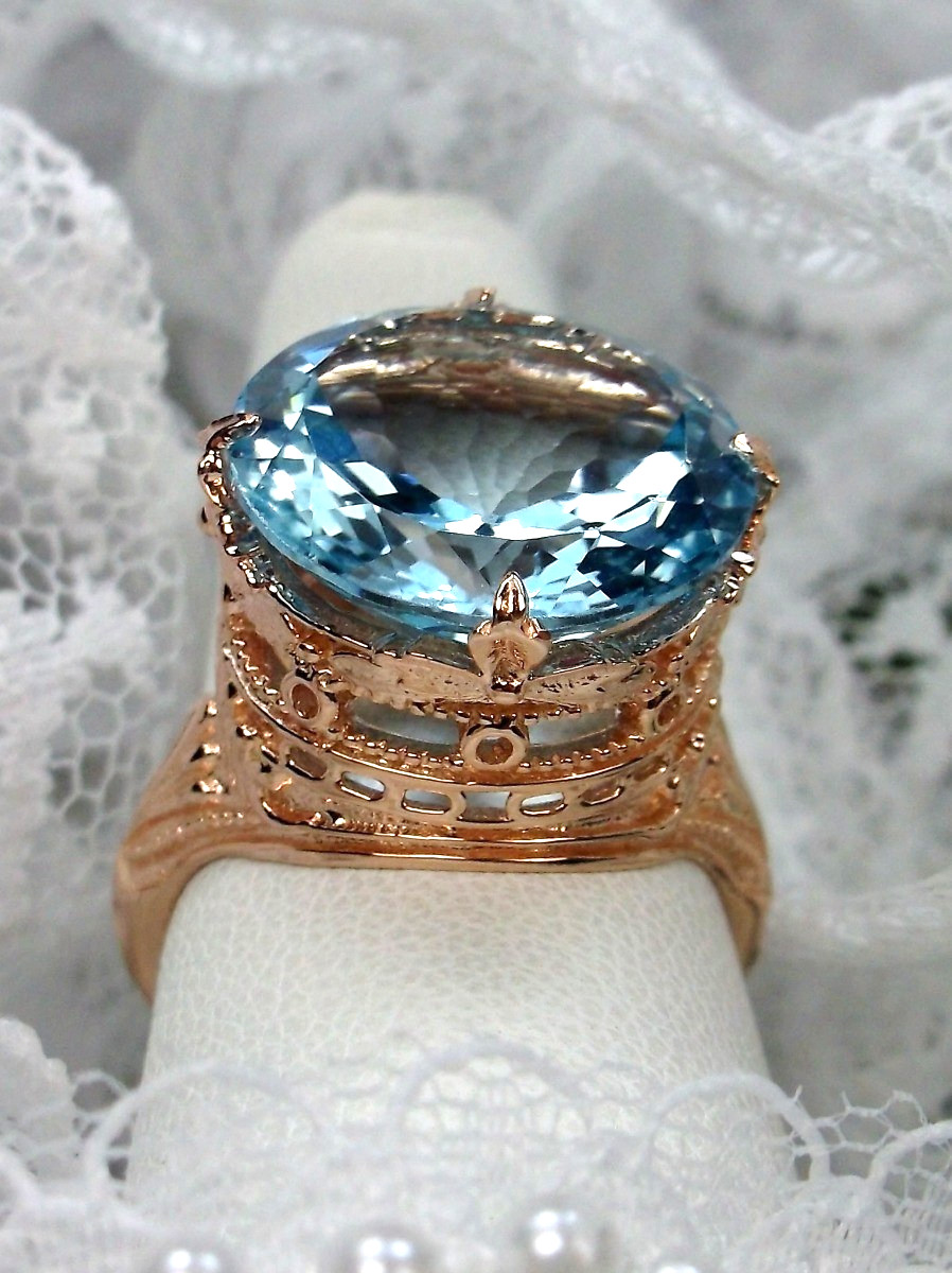NATURAL 18ct Blue Topaz Sterling Rose Gold Filigree Ring (Custom-Made)* D52