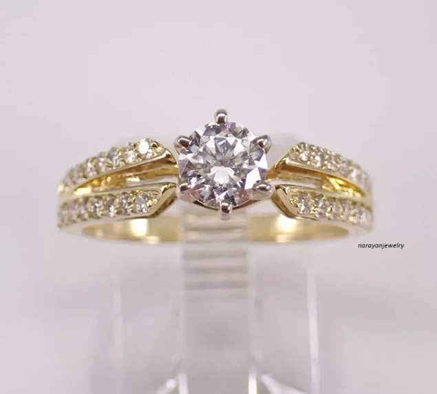 2Ct Round Cut Moissanite Women Solitaire Engagement Ring 14K Yellow Gold Plated