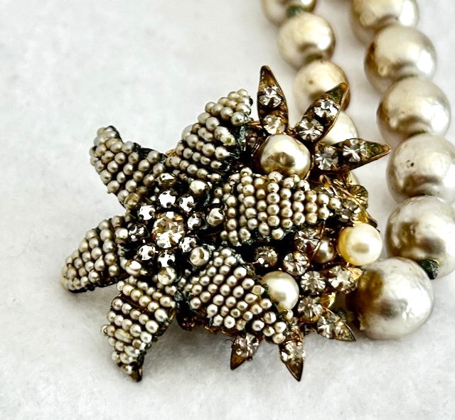 Miriam Haskell 2-Strand Baroque Faux-Pearl Choker Necklace with Starfish Clasp