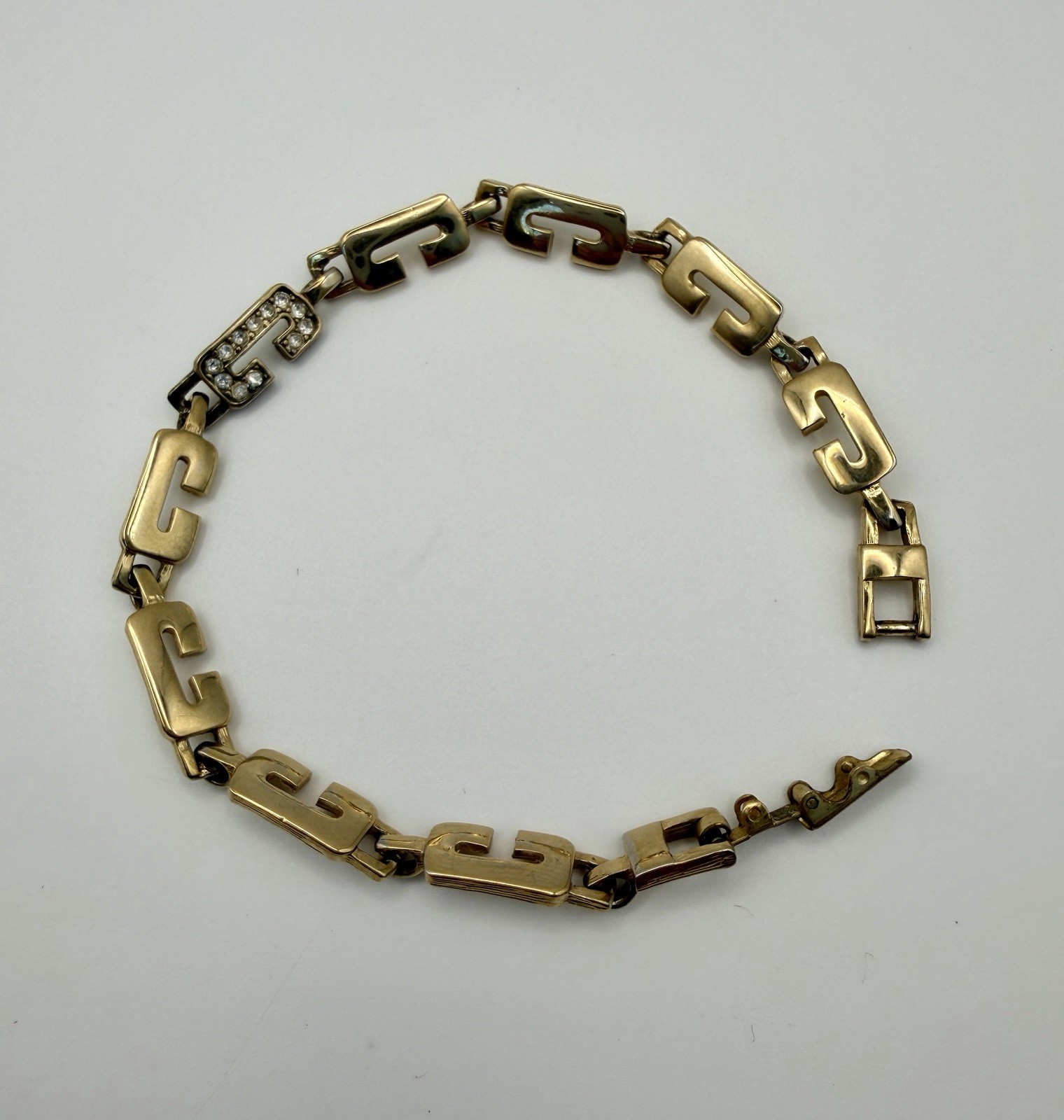 Adorno Gold Tone Link Bracelet Rhinestone Accent Geometric Vintage 7.75”