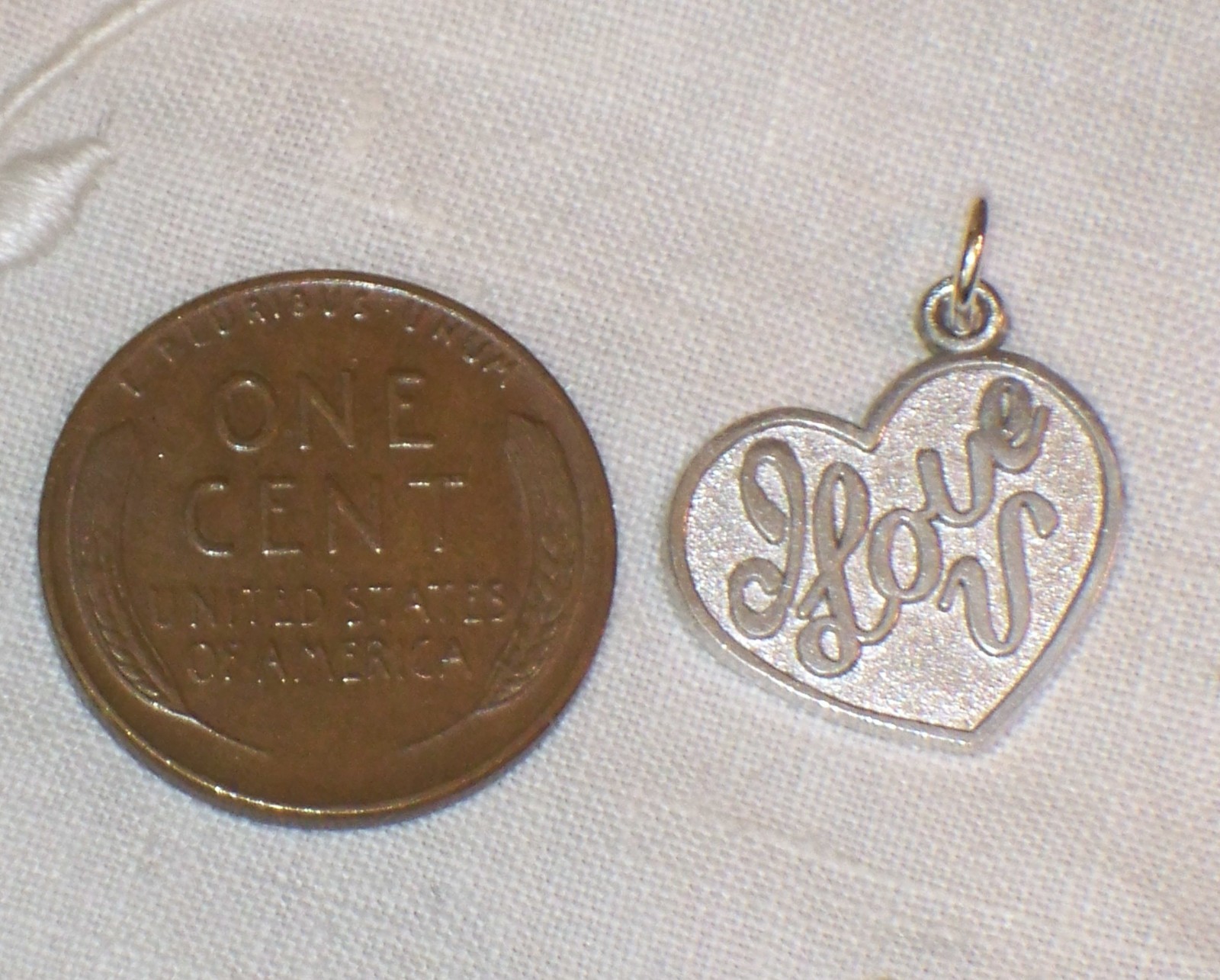 Vintage Heart Shape STERLING Silver I LOVE U YOU Charm Pendant Textured finish