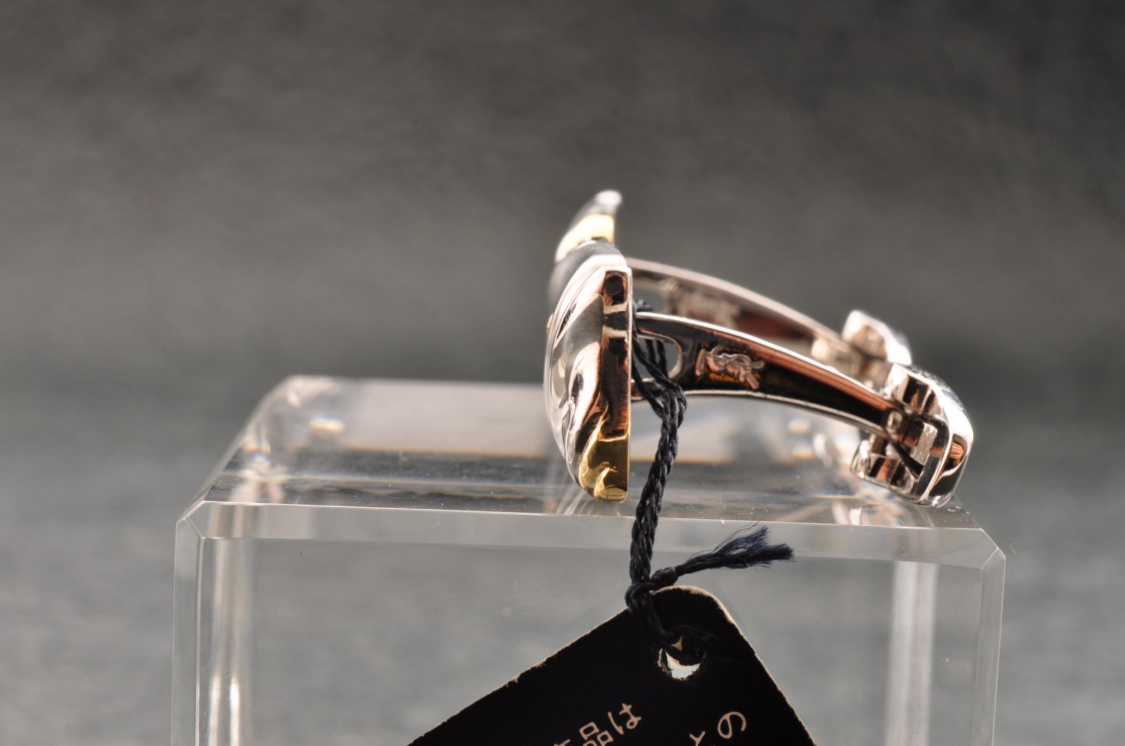 Near mint, gold and Cufflinks and silver tie clip, “Yves Saint Laurent”, case.