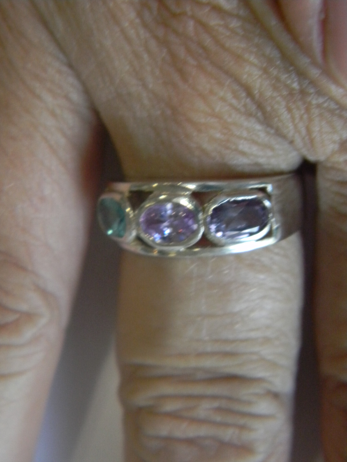 Amethyst/Pink Sapphire/Swiss Blue Topaz .925 Sterling Silver Statement Ring Sz 7