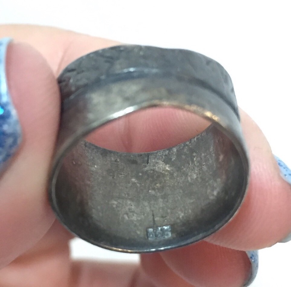 Antique Sterling Silver Ring Marked 925 Solid Band No Stone Hash Marks Jewelry
