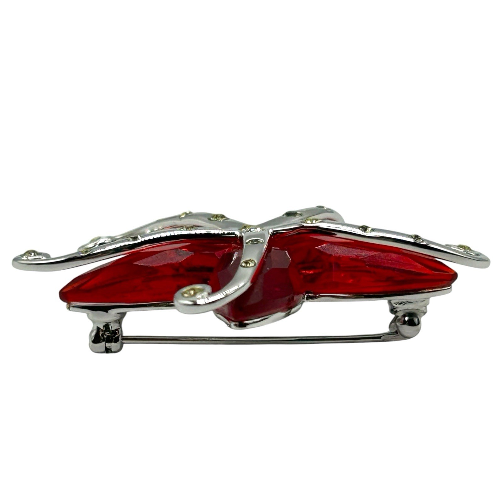 Authentic Swarovski Starfish Brooch Red Crystal Silver Tone With Box