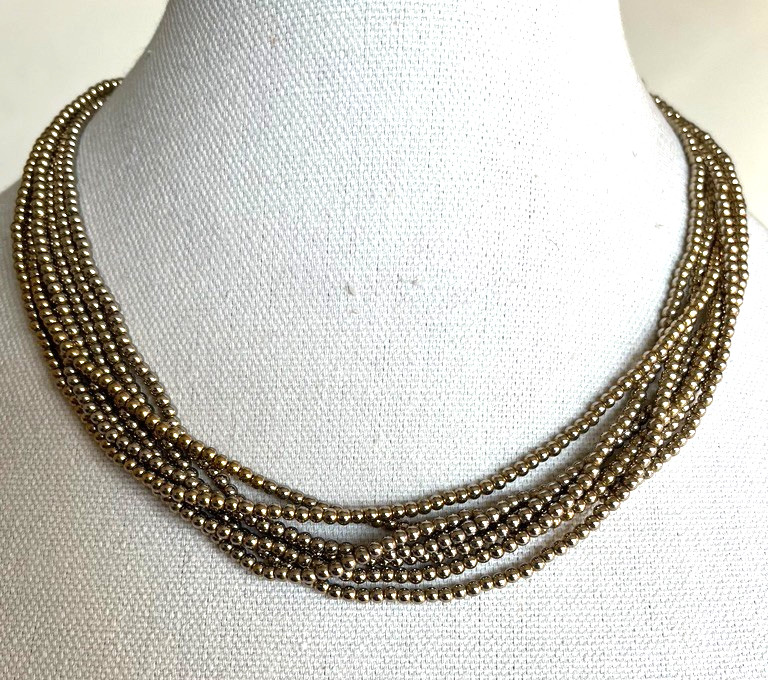 Vintage GIVENCHY signed 7-Strand Gold Tone Beaded 19″ Choker Necklace!