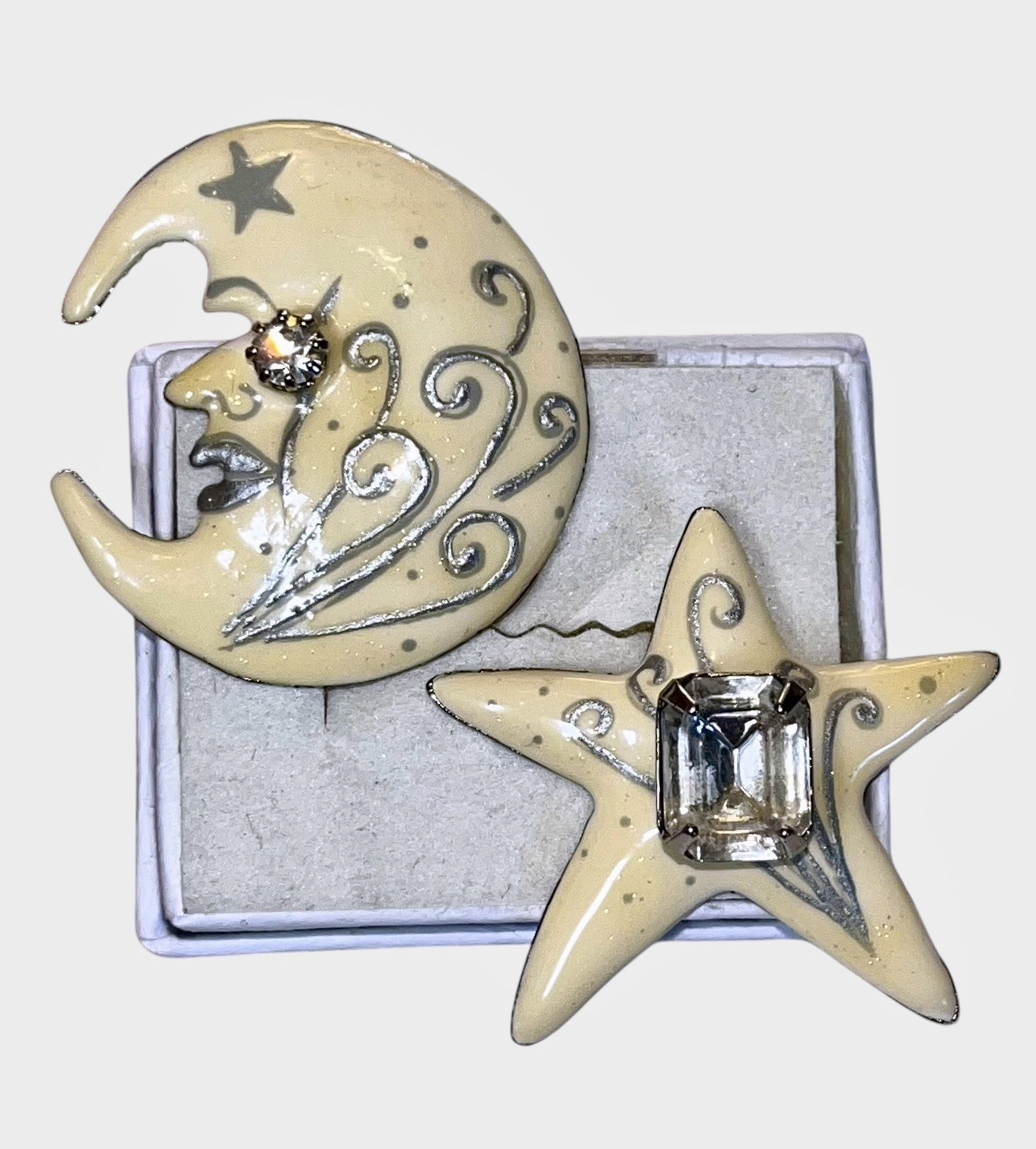 Vintage Lunch at The Ritz LATR “New Moon” Celestial Moon & Star Pierced Earrings