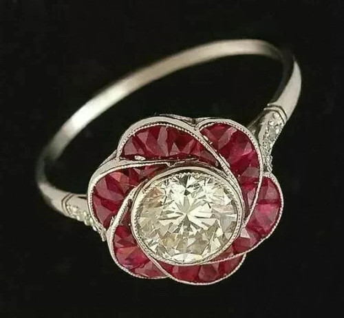 Art Deco Style Lab Created Diamond Engagement & wedding 14K White Gold FN Ring