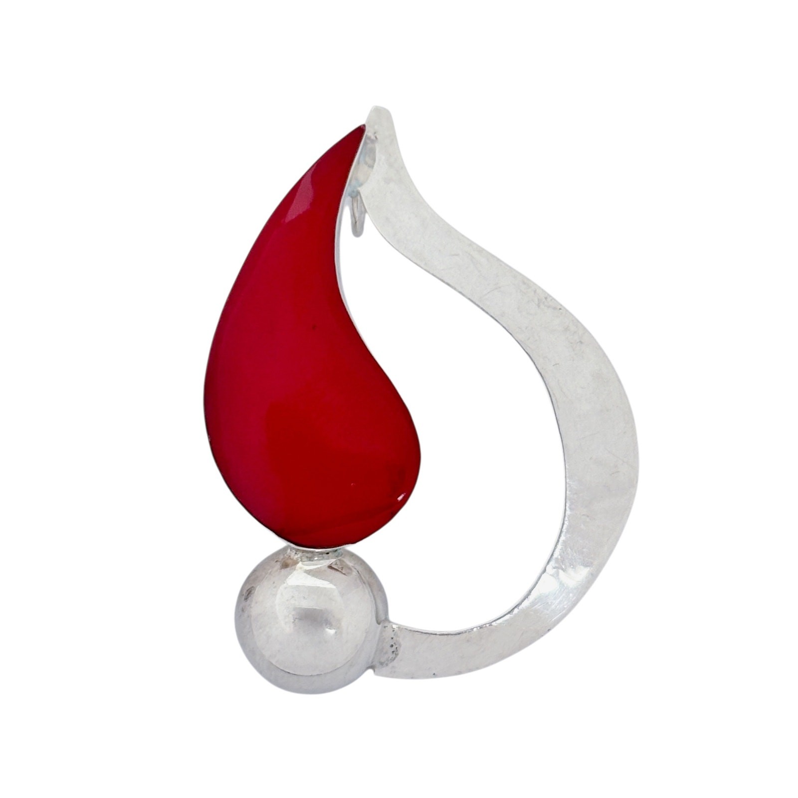Red Enamel Abstract Pendant | Vintage Sterling Silver 925
