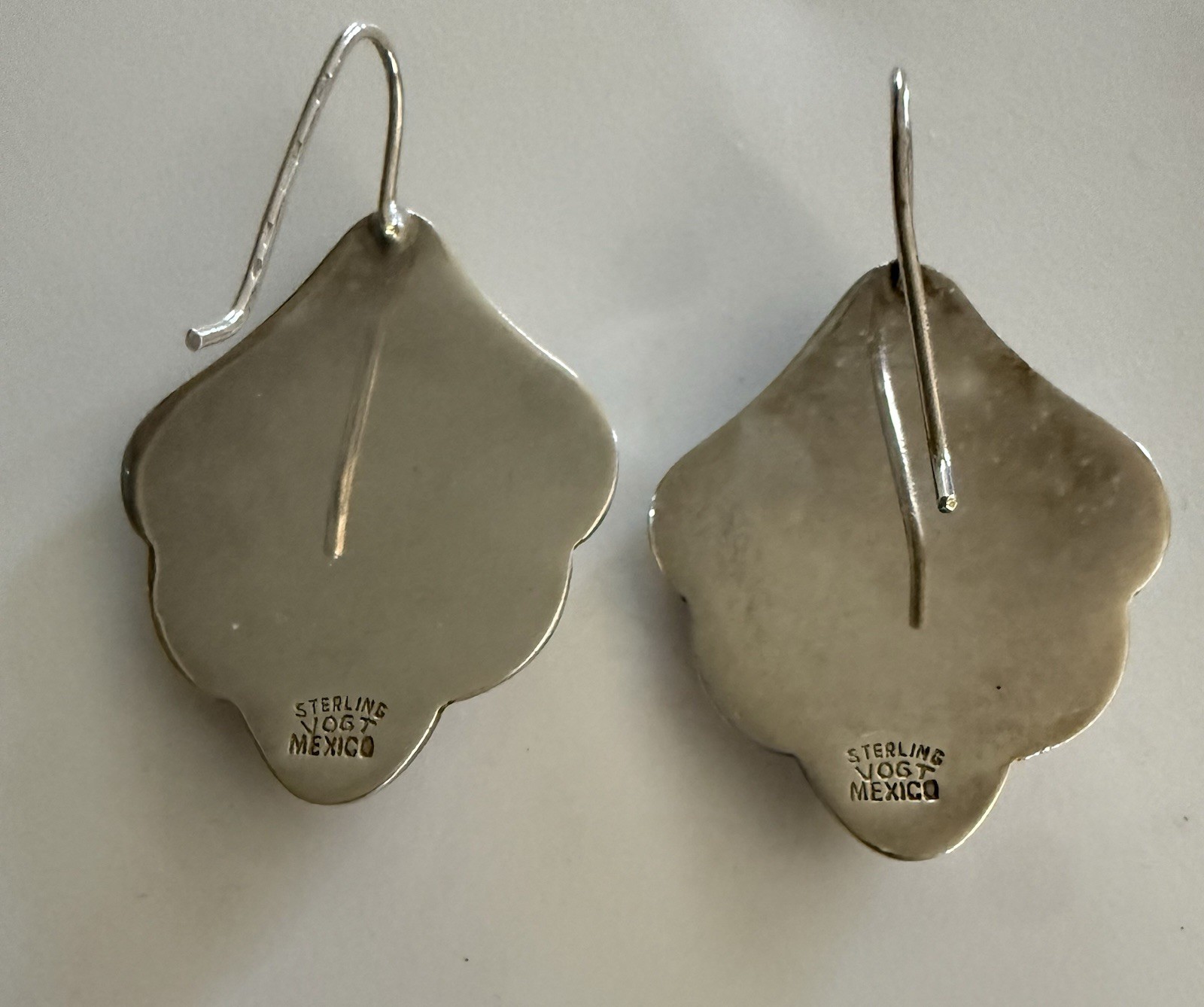 Vintage VOGT Mexico Scalloped Etched Design Sterling Silver Hook Earrings 13g