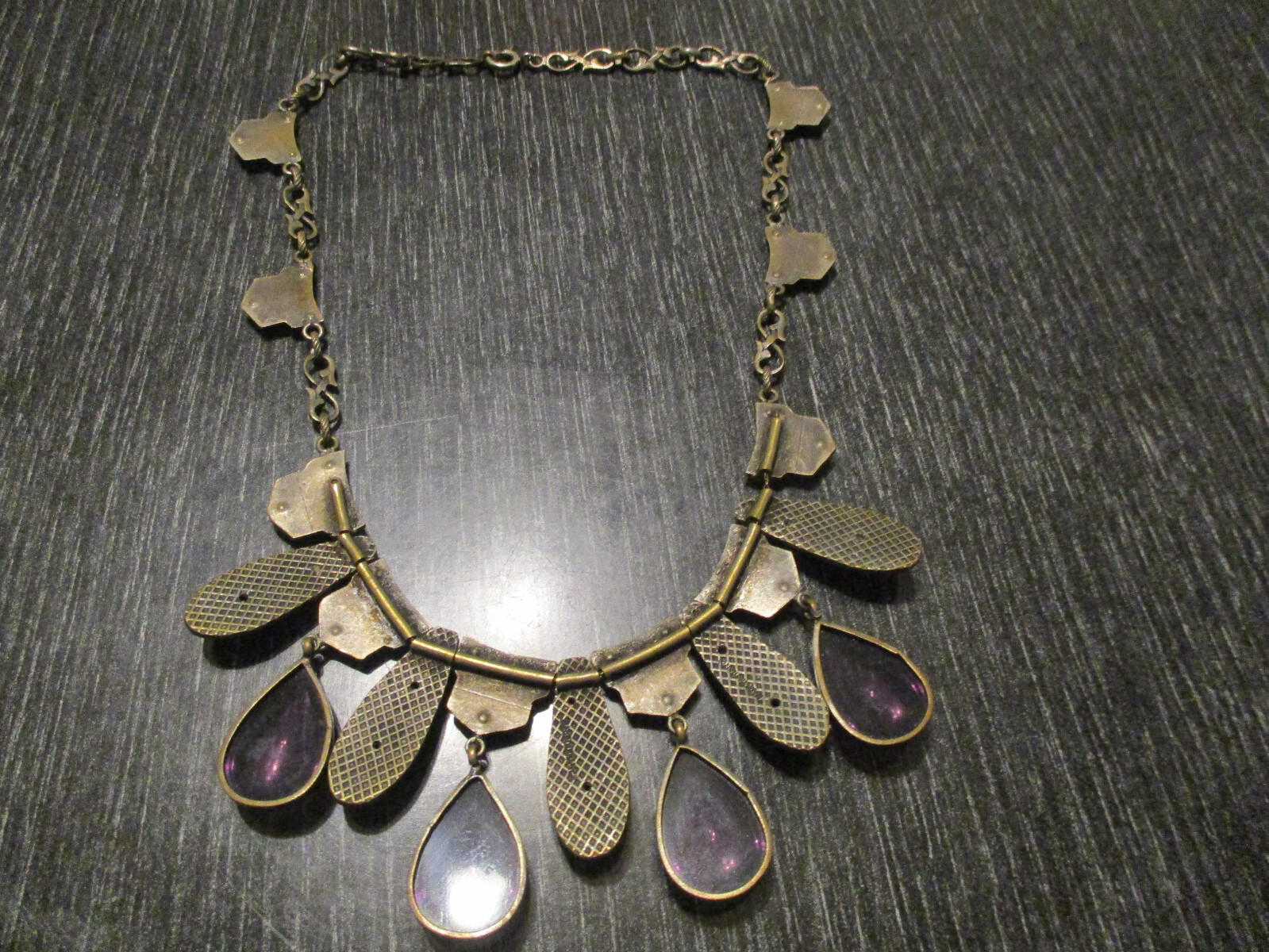 Fine Antique Deco Made in France Purple Glass Rhinestone Choker Drop Necklace!
