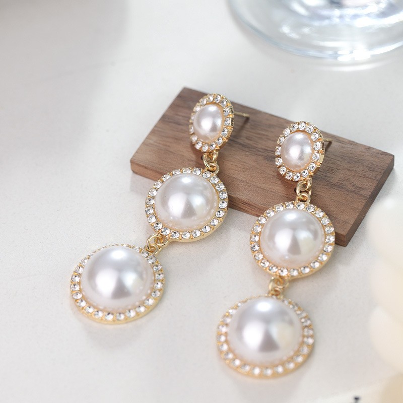European and American Baroque Pearl Earrings – Retro Full-Diamond Pearl Studs