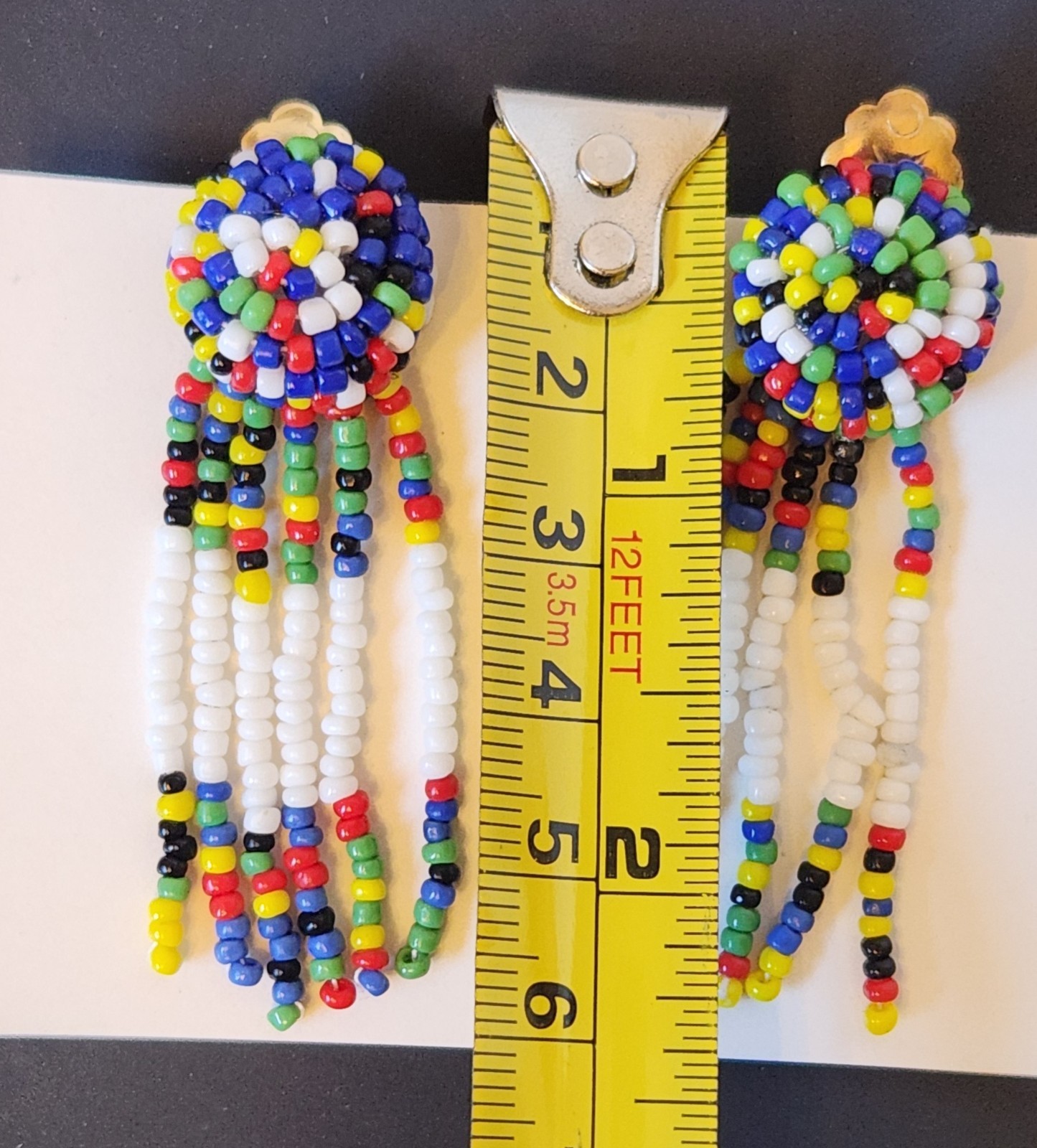 Vintage 1960s Multi Strand Rainbow Seed Bead Necklace Clip On Earrings Hong Kong