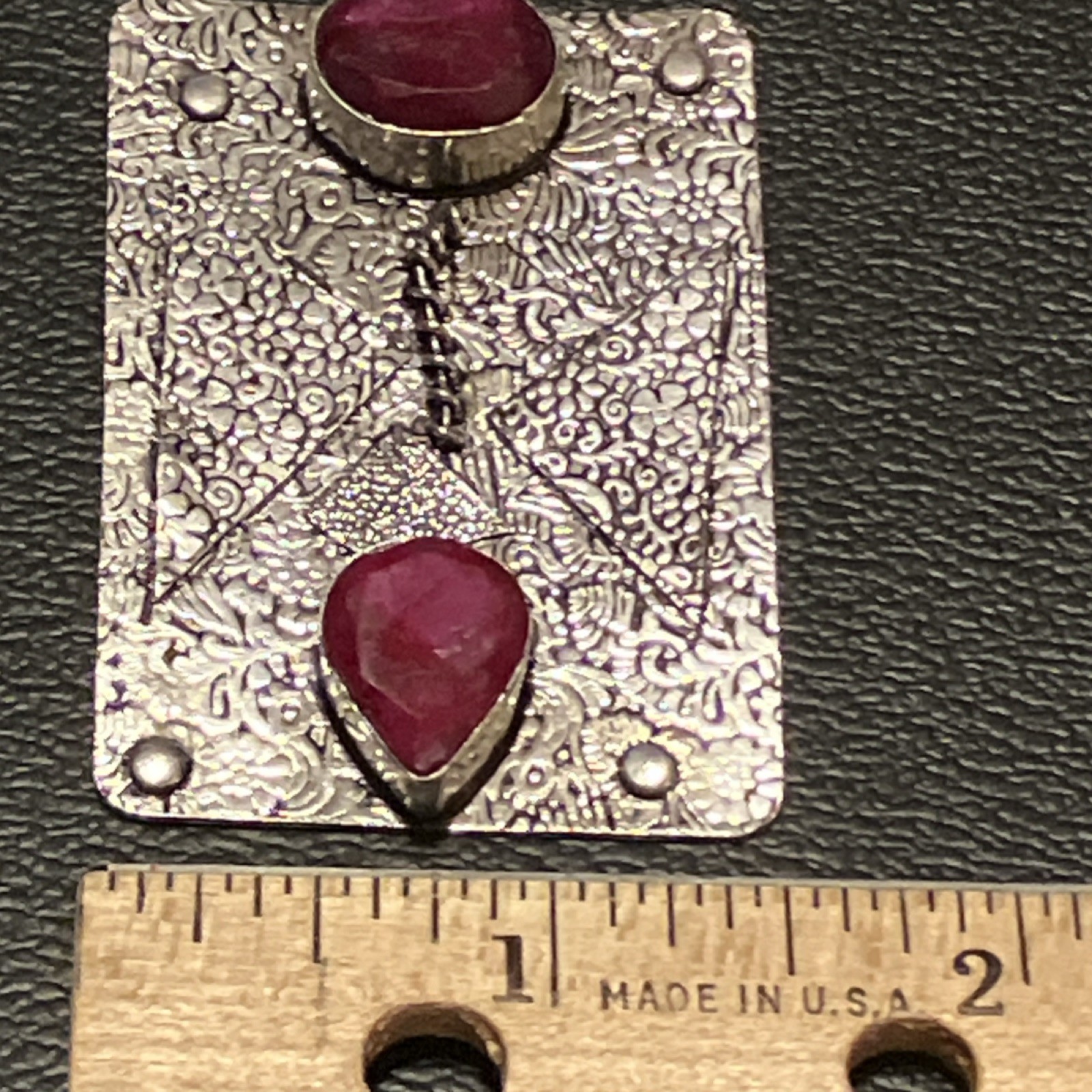 Vintage Sterling 925 Faceted Ruby Gemstones Bezel Setting 2.3” x 1.5” New