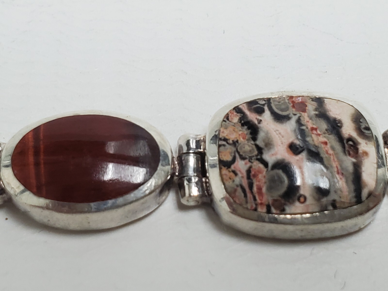 Vintage Red tiger’s eye & Ocean Jasper 925 Silver Bracelet Women 7″ 30g