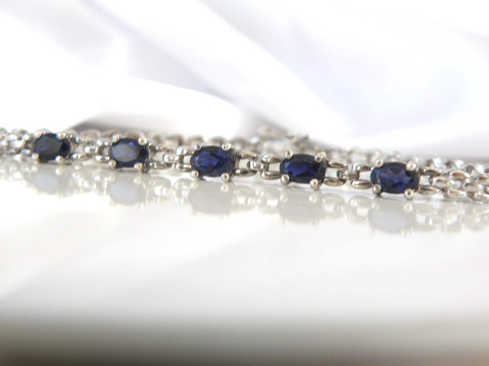 Vintage Sterling Silver 925 Natural Iolite Link Chain Tennis Bracelet Fits