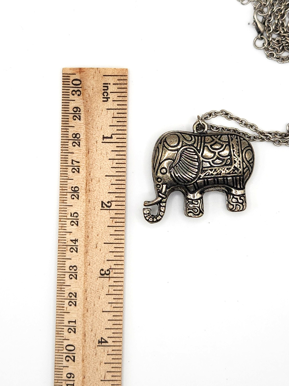 Vintage Large Silver Clear Rhinestone Accents Elephant Pendant Open Silver 24″