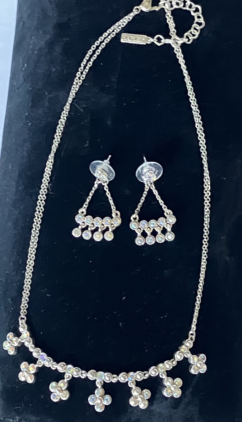 Vintage Napier Aurora Borialis Rhinestone Necklace And Earring Set 16 Inches