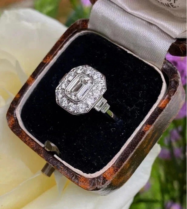 Art Deco Style 3Ct Emerald Cut Lab Created Diamond 14K White Gold FN Gift Ring