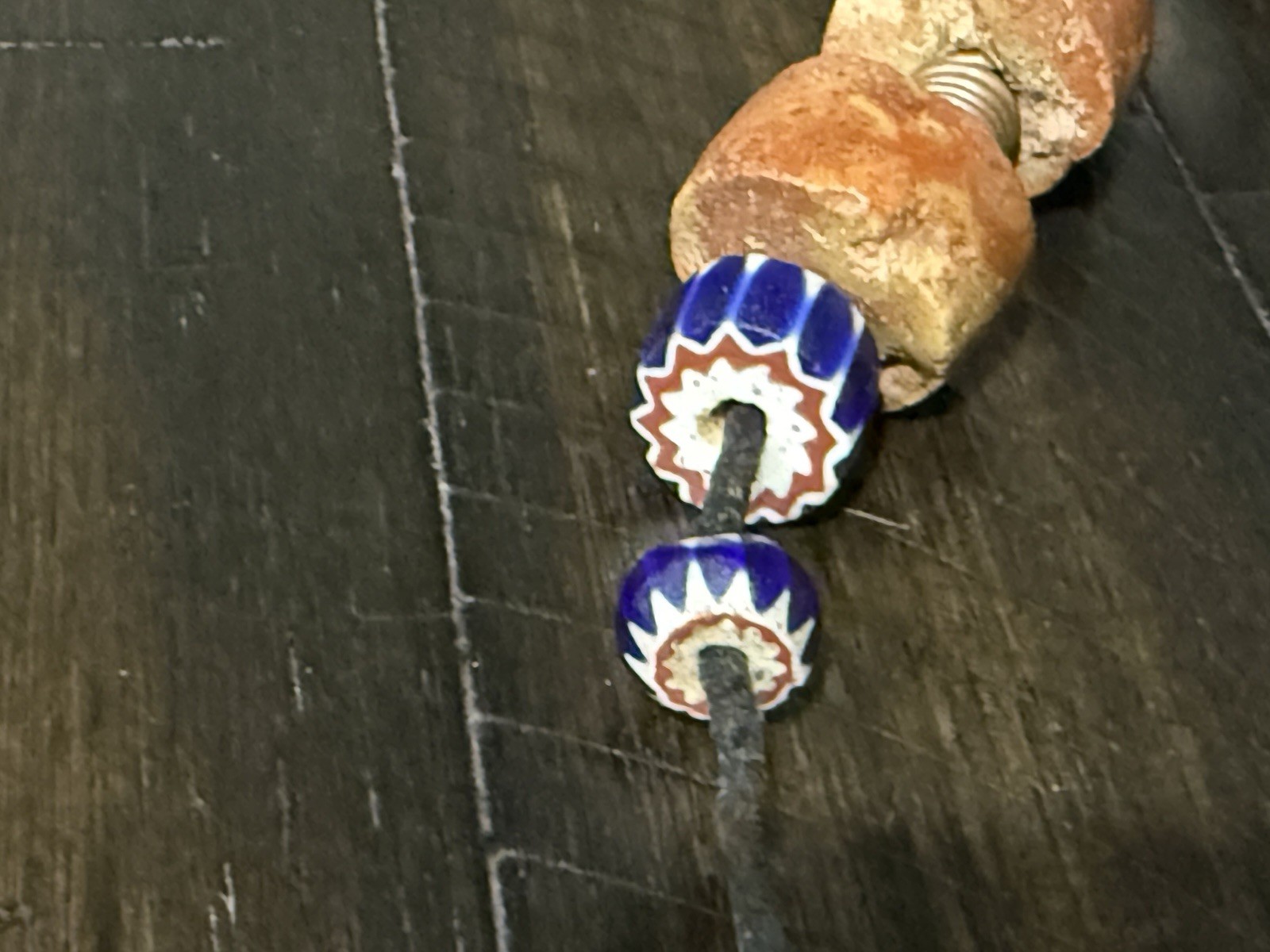 Antique Old African Venetian Chevron Glass Trade Bead Beaded Necklace