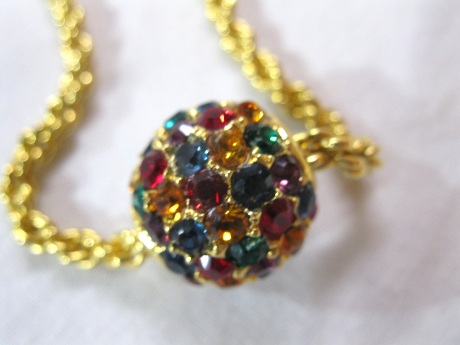 Joan Rivers Multicolor Crystal Rhinestone Sliding Disco Ball Necklace 25.5” VTG