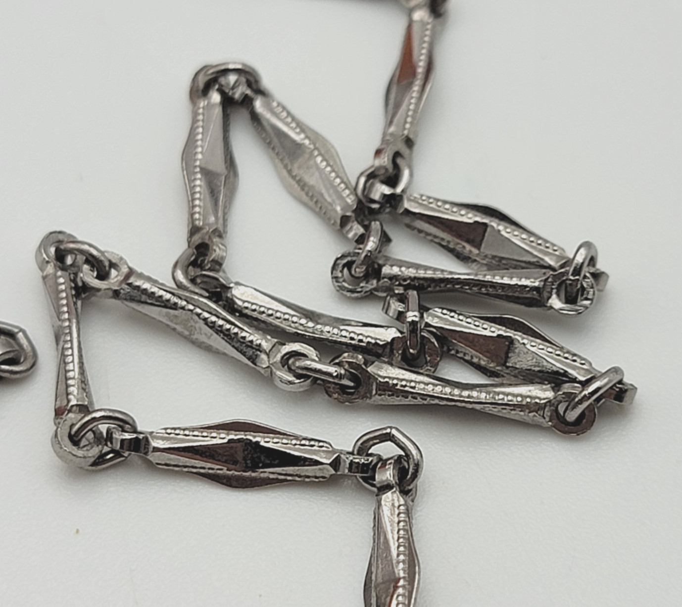 Vintage Silver Tone Bar Link Chain Necklace 54″ Spring Ring Clasp