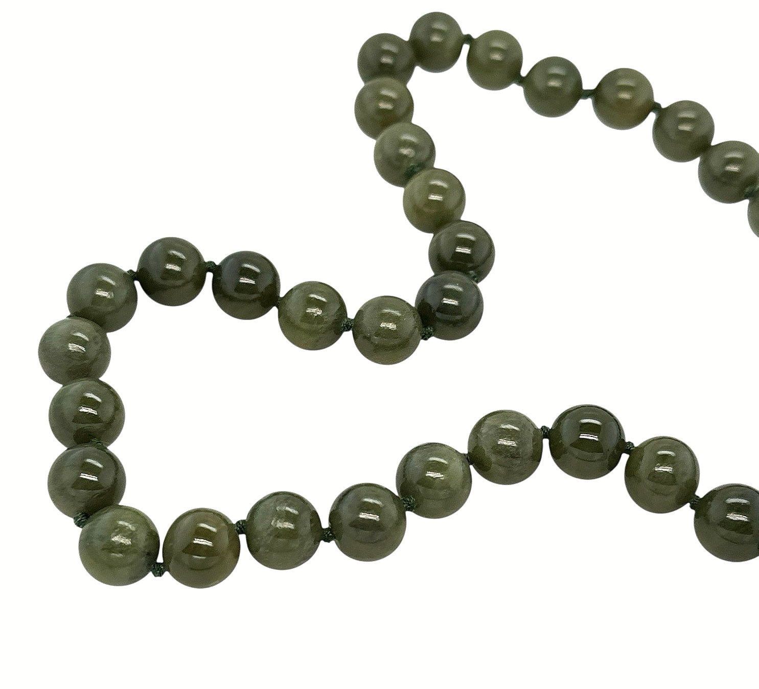 Vintage gold ART DECO CHINESE JADE BEAD necklace OLD STOCK 17 3/8″ 10 MM #A