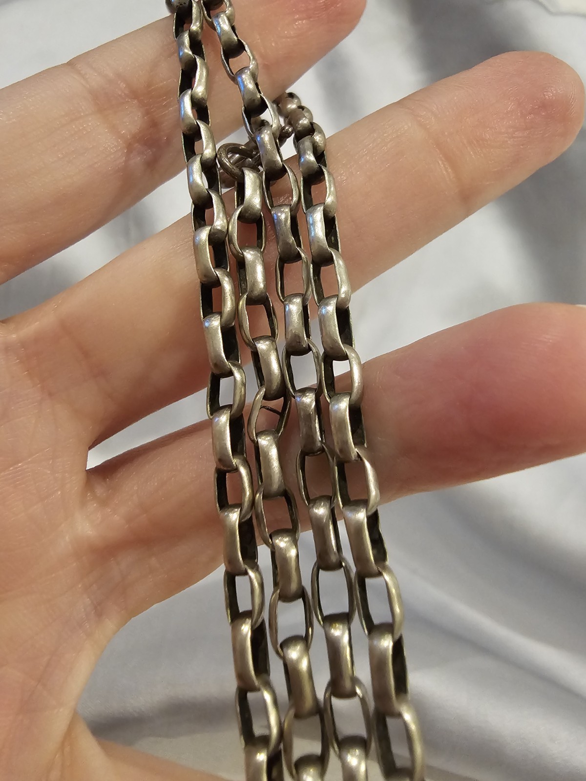 Antique 925 Sterling Silver 26″ Rectangle Link Chain Necklace
