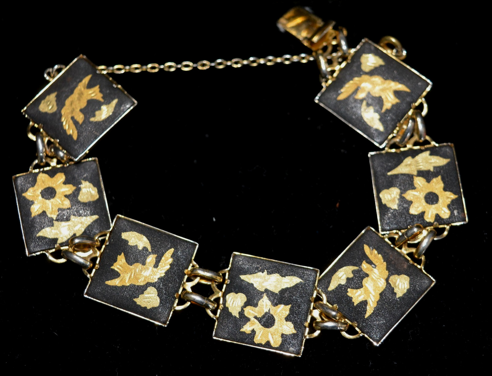 VTG Japanese Damascene Jewelry Set Bracelet Pendant Clip-On Earring INLAY