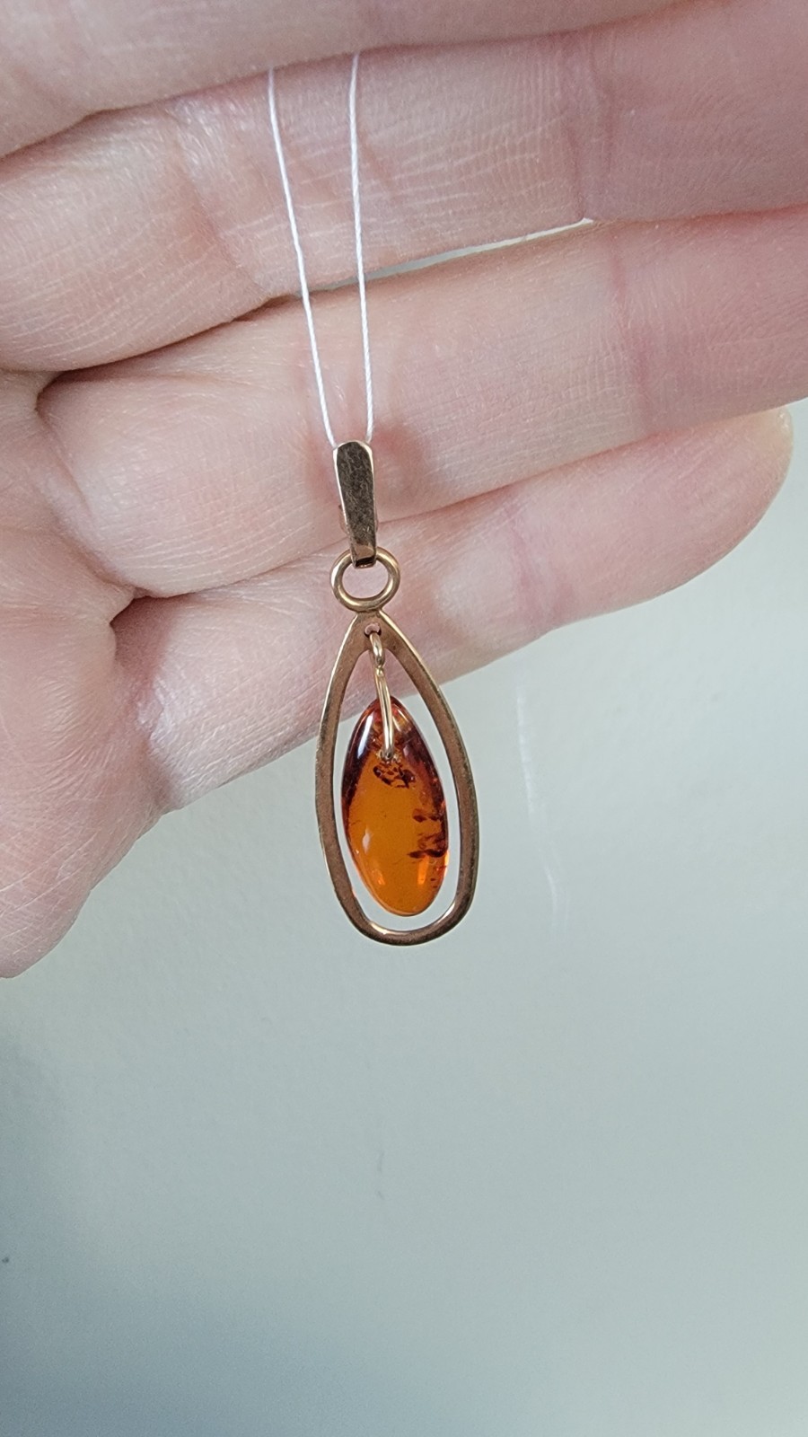 Russian Soviet Pendant Rose Gold Honey Amber Drop 583 14K Янтарь кулон 1982