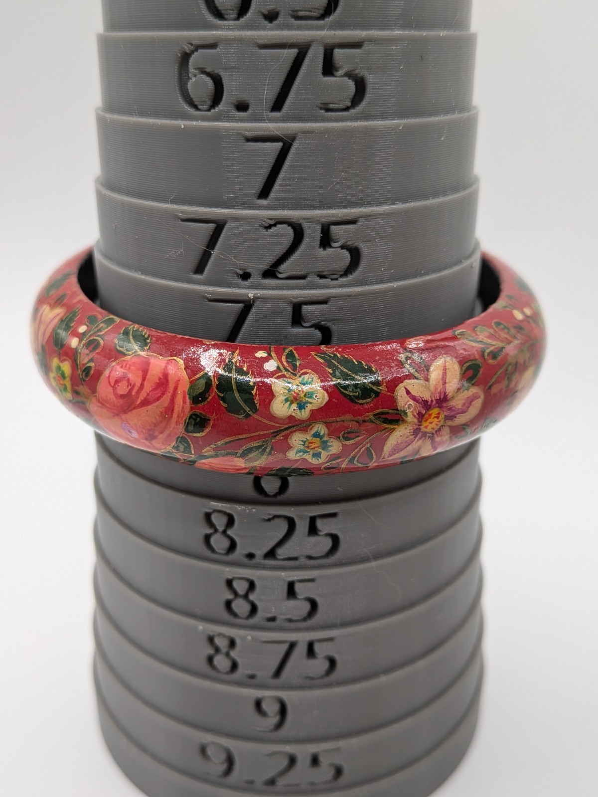 Vintage Russian Style Folk Art Hand Painted Floral Bangle Bracelet Red Laquer