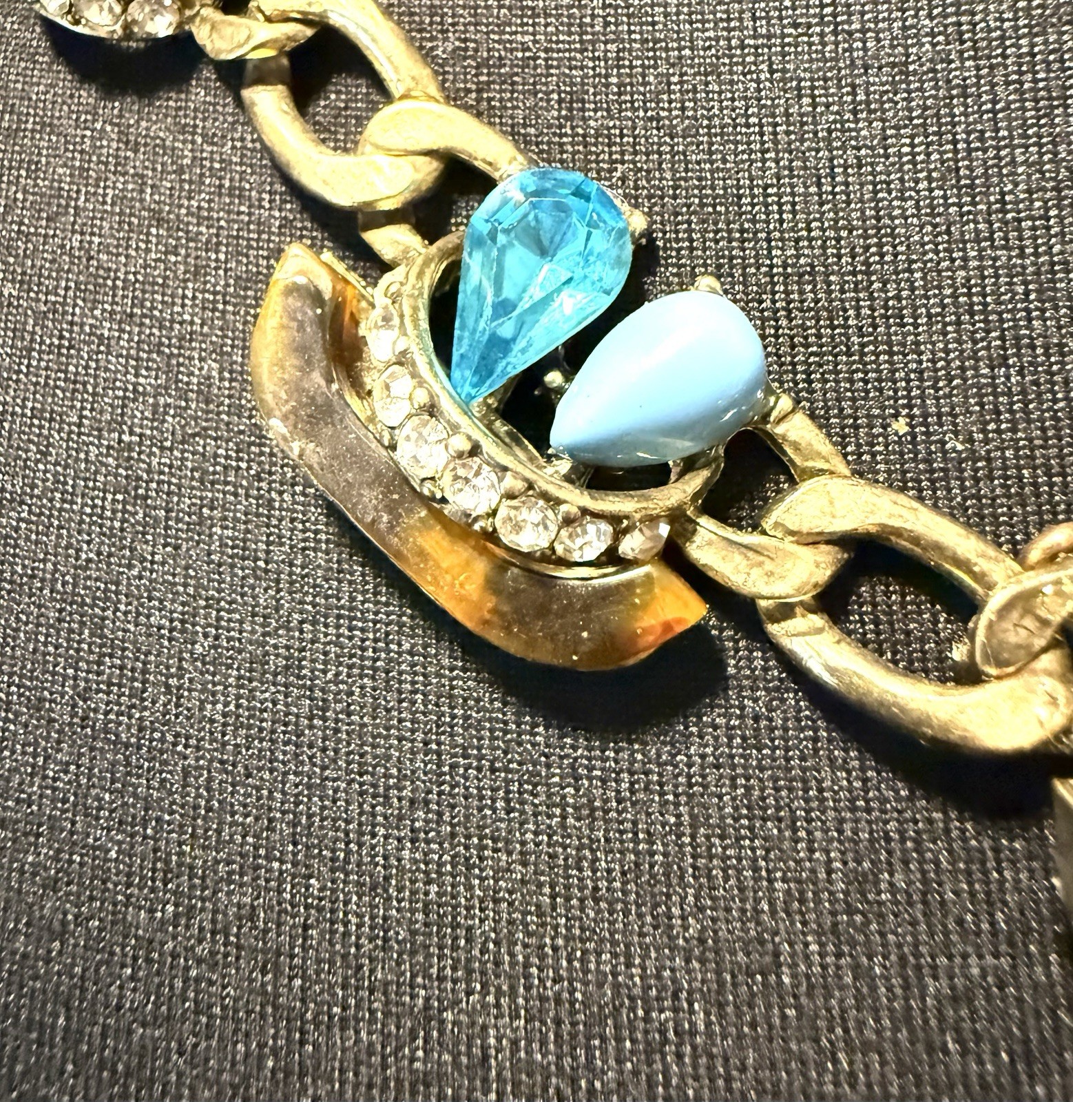 12.58 Pilgrim Statement Necklace Blue Amber Lucite Rhinestone Gold Tone Denmark