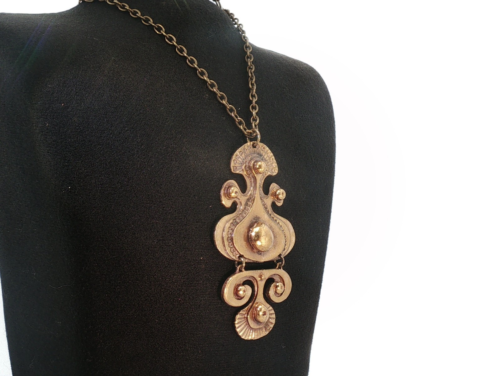 Vintage Seppo Tamminen Finland Modernist Necklace Signed Bronze Abstract Pendant