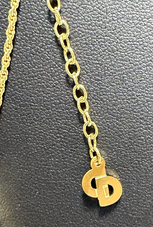 Christian Dior necklace pendant with CD logo rhinestones gold plated teardrop