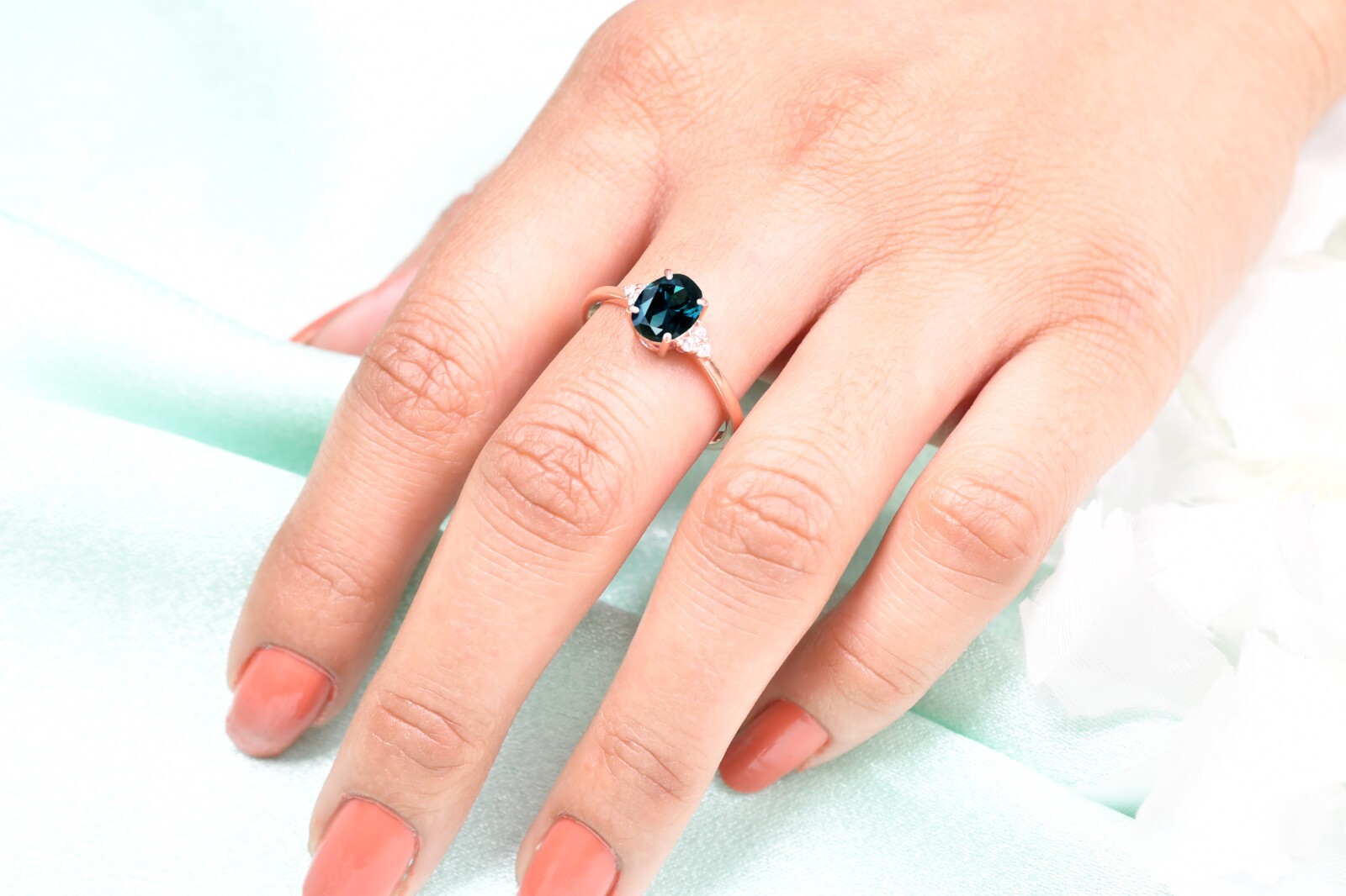 Oval London Blue Topaz engagement ring 7Stone Ring topaz promise ring Gifts For